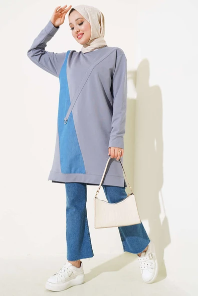 Kot Garni Detaylı Tunik Kayrak Grisi - Resim 2