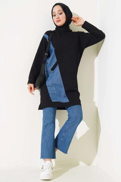 Kot Garni Detaylı Tunik Siyah - Resim 2