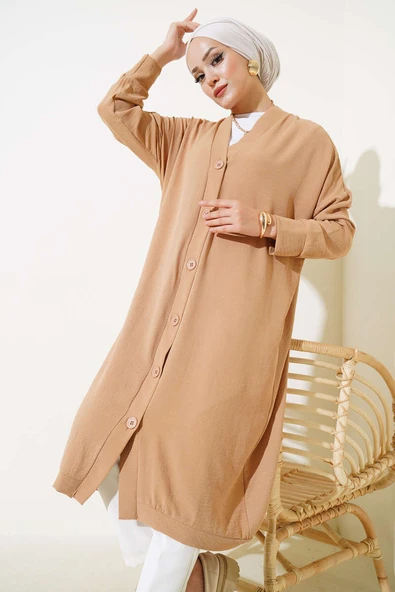 Önü Düğmeli Ayrobin Bisküvi Uzun Hırka ürün görseli 1