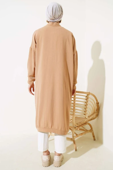 Önü Düğmeli Ayrobin Bisküvi Uzun Hırka - Resim 3