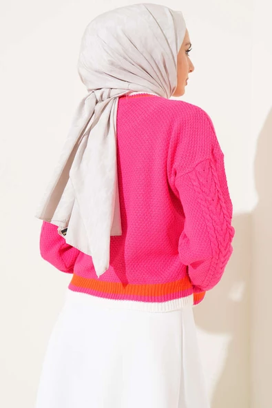 Yaka Renkli Kazak Fuşya - 3