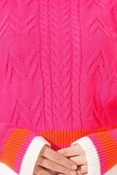 Yaka Renkli Kazak Fuşya - 4