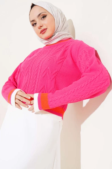 Yaka Renkli Kazak Fuşya - 2