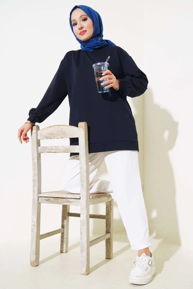 İki İplik Düz Tunik Lacivert ürün görseli