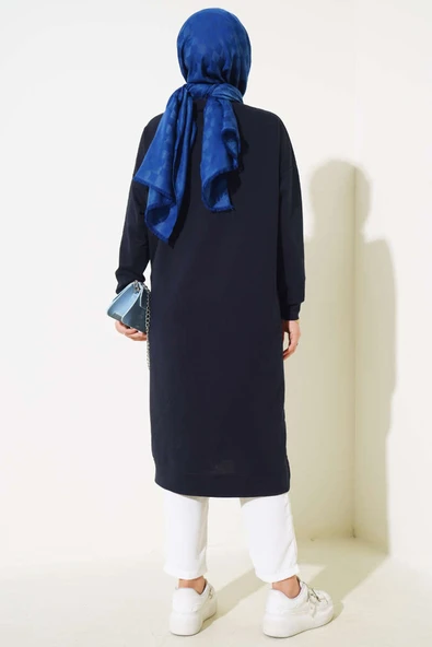 Armalı Uzun Basic Tunik Lacivert - Resim 3