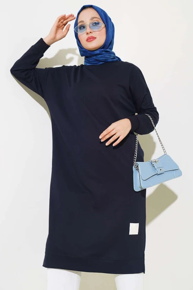 Armalı Uzun Basic Tunik Lacivert - 1