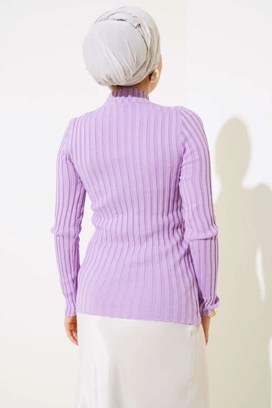 Fitilli Esnek Triko Kazak Lila - Resim 3