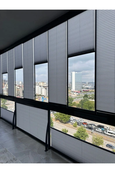 Blind-X Gri Plise Katlanır Cam Balkon Perdesi, Ofis Perdesi, Mutfak Perdesi, Salon Perdesi - 2