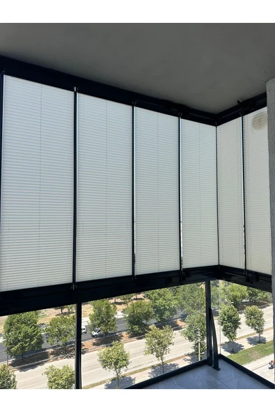 Blind-X Krem Plise Katlanır Cam Balkon Perdesi, Ofis Perdesi, Mutfak Perdesi, Salon Perdesi - 2