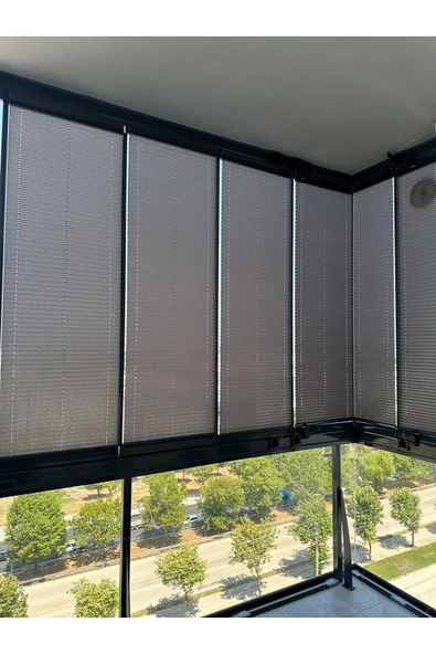 Blind-X  Antrasit Plise Katlanır Cam Balkon Perdesi, Ofis Perdesi, Mutfak Perdesi, Salon Perdesi - 2