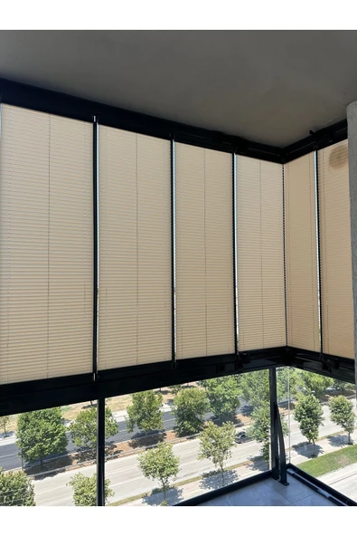 Blind-X  Bej Plise Katlanır Cam Balkon Perdesi, Ofis Perdesi, Mutfak Perdesi, Salon Perdesi - 2
