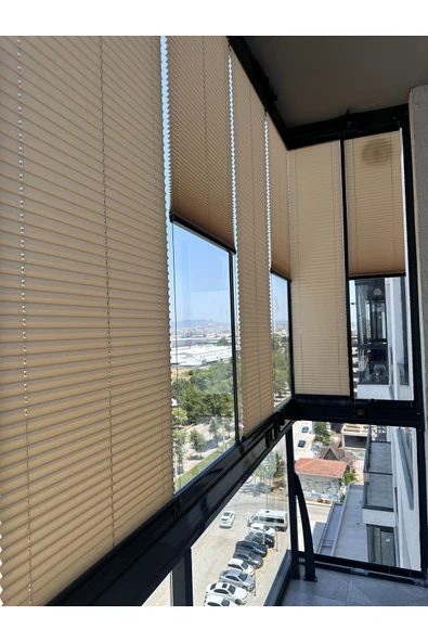 Blind-X  Bej Plise Katlanır Cam Balkon Perdesi, Ofis Perdesi, Mutfak Perdesi, Salon Perdesi - 3