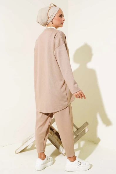 Pantolonu Çımalı Salaş İkili Takım Latte - Resim 3