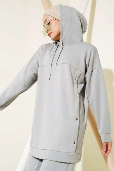 Loyşa Çıtçıt Süslemeli Kapüşonlu İkili Takım Gri - Resim 2