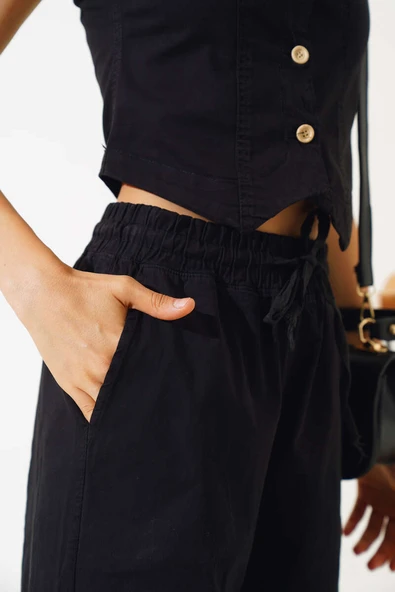 Tahta Düğmeli Yelekli İkili Takım Siyah - Resim 4