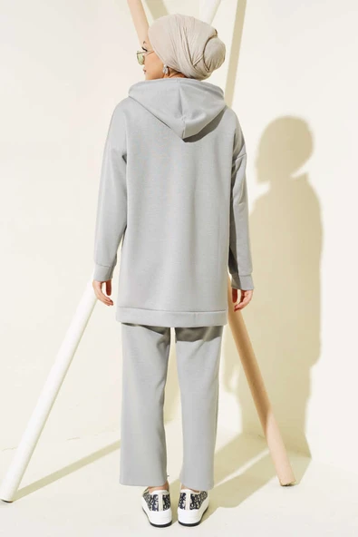 Loyşa Çıtçıt Süslemeli Kapüşonlu İkili Takım Gri - Resim 3