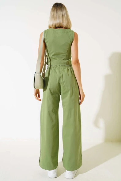 Tahta Düğmeli Yelekli İkili Takım Yeşil - Resim 3