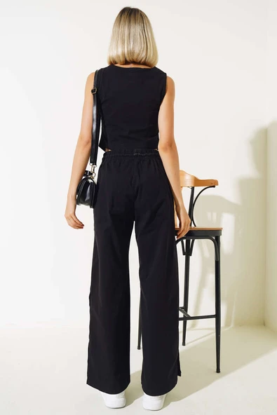 Tahta Düğmeli Yelekli İkili Takım Siyah - Resim 3