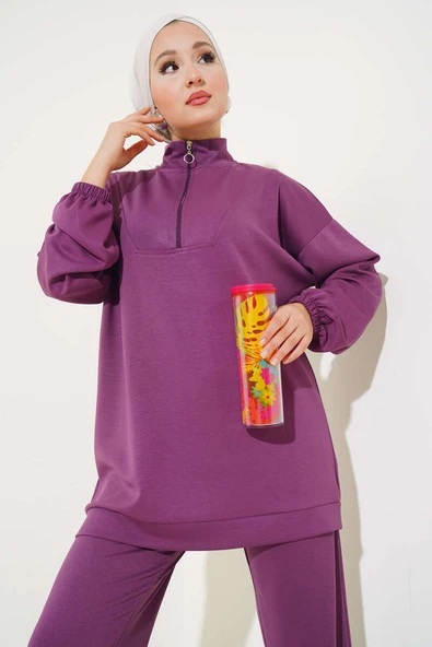 Loyşa Yarım Fermuarlı İkili Takım Magenta - Resim 2