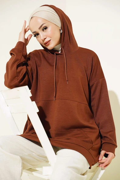 Loyşa Çıtçıtlı Kanguru Cepli Tunik Kahve ürün görseli