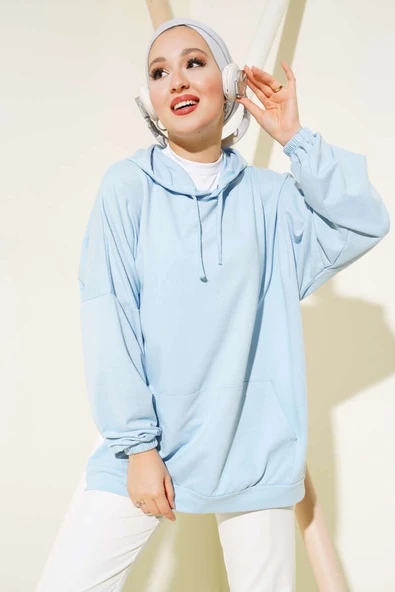 Kapüşonlu Oversize Sweat Buz Mavisi ürün görseli