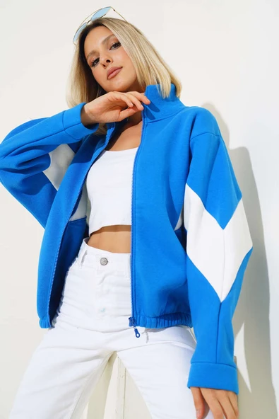 Garnili Üç İplik Salaş Kısa Hırka Saks - 2