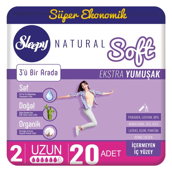 Sleepy Natural Soft Ekstra Yumuşak Uzun (20 Ped)