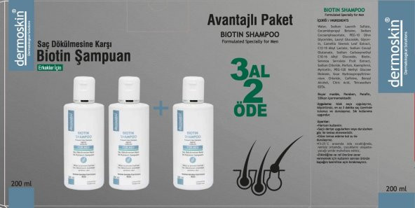 Dermoskin Erkekler için Saç Dökülmesine Karşı Biotin Şampuan 3 x 200 ML - 1