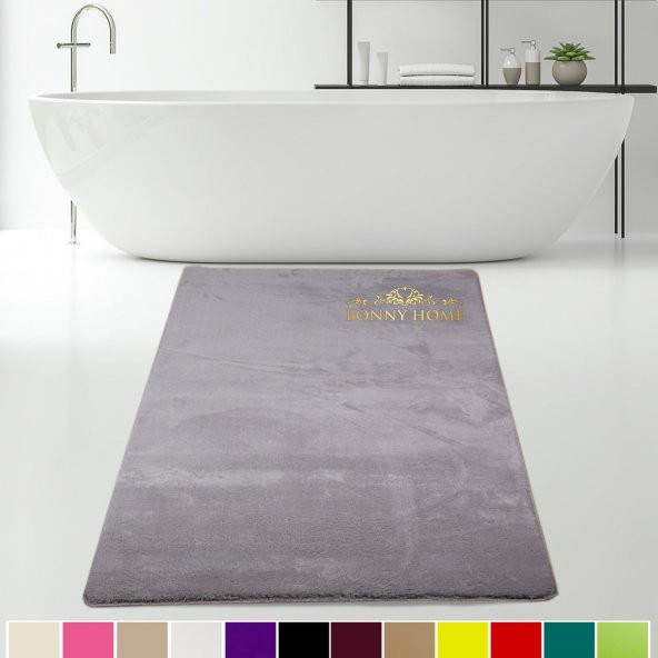 Bonny Home Elite Gri 60x100 cm Tek Parça Peluş Banyo Paspası Kaymaz Tabanlı Pufidik Banyo Halısı