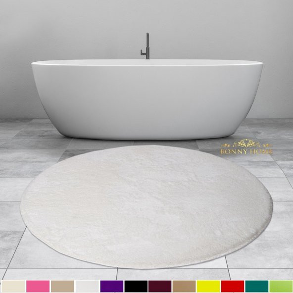 Bonny Home Elite Beyaz 120x120 cm Yuvarlak Peluş Banyo Paspası Kaymaz Taban Pufidik Banyo Halısı