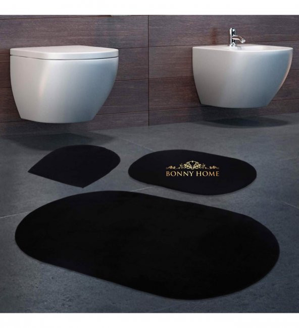 Bonny Home Rixos Siyah 3lü Banyo Halısı Paspası Seti Kaymaz Tabanlı Klozet Takımı - 4