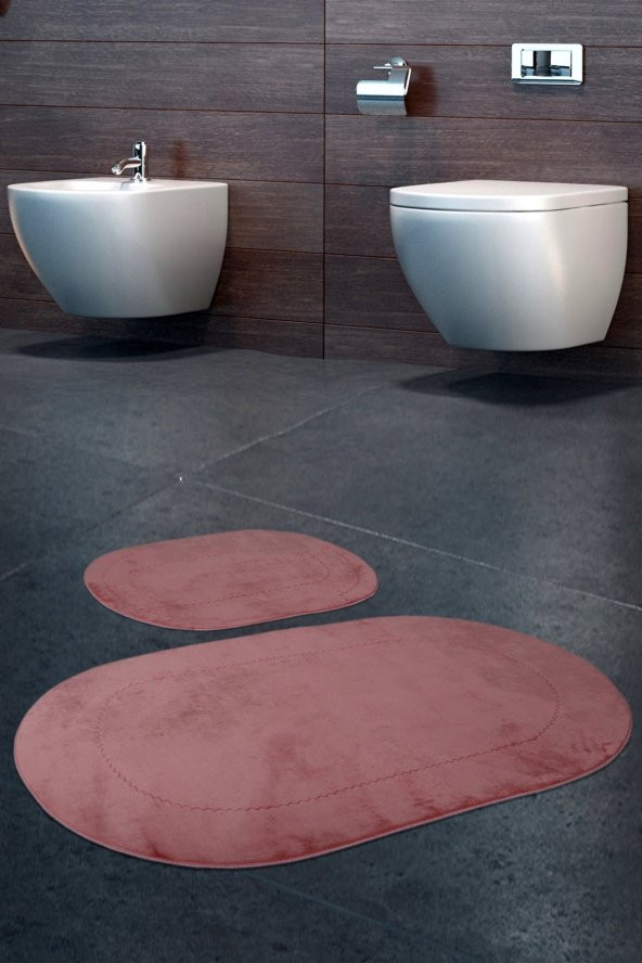 Bonny Home Rixos Pudra 2li Banyo Halısı Paspası Seti Kaymaz Tabanlı Klozet Takımı