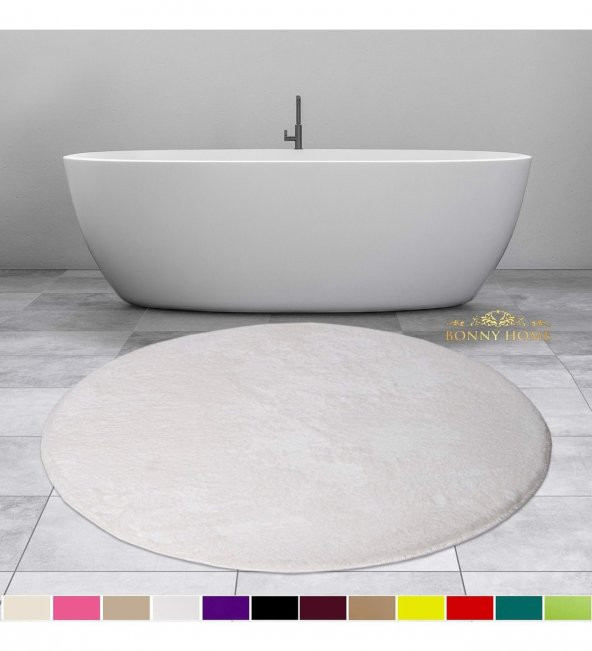 Bonny Home Elite Beyaz 100x100 cm Yuvarlak Peluş Banyo Paspası Kaymaz Taban Pufidik Banyo Halısı