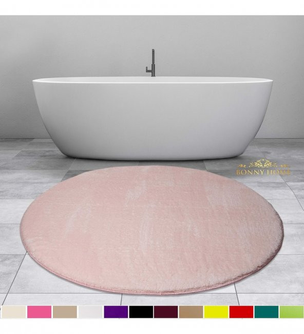 Bonny Home Elite Pudra 100x100 cm Yuvarlak Peluş Banyo Paspası Kaymaz Taban Pufidik Banyo Halısı