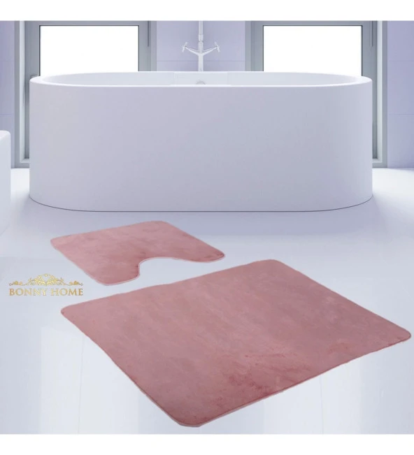 Bonny Home Unicolor Düz Pembe 2li Banyo Paspası Halısı Seti Kaymaz Taban Klozet Takımı - 3