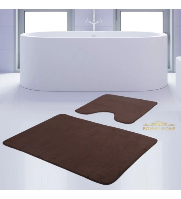 Bonny Home Unicolor Düz Kahve 2li Banyo Paspası Halısı Seti Kaymaz Klozet Taban Takımı