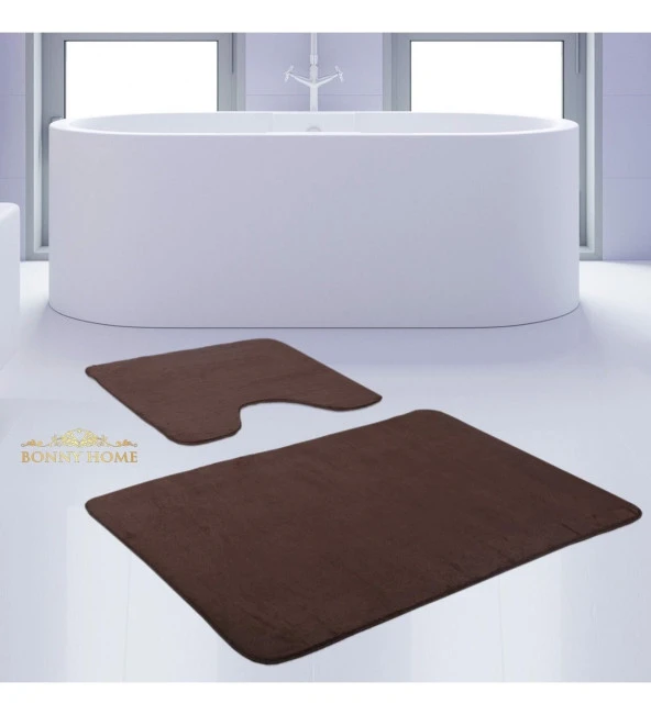 Bonny Home Unicolor Düz Kahve 2li Banyo Paspası Halısı Seti Kaymaz Klozet Taban Takımı - 3