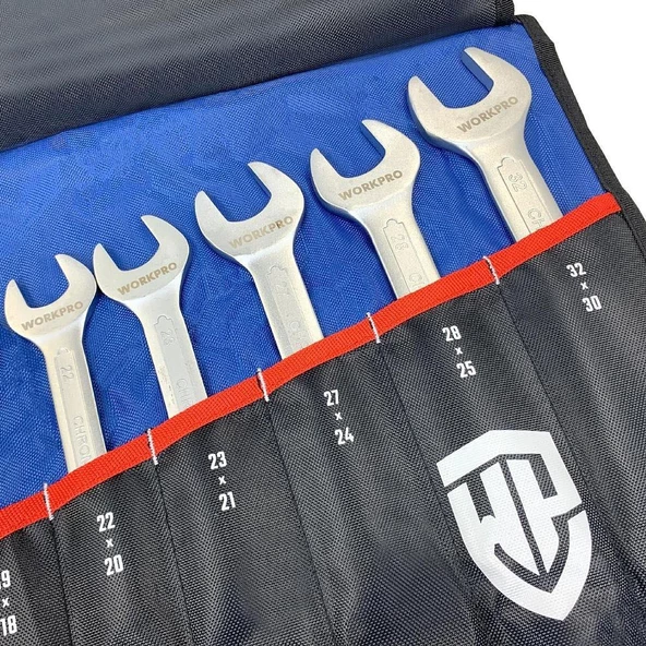 WORKPRO WP202507 6-32mm 12 Parça CR-V Profesyonel Açık Ağız Anahtar Takımı + Bez Taşıma Kılıfı - Resim 4