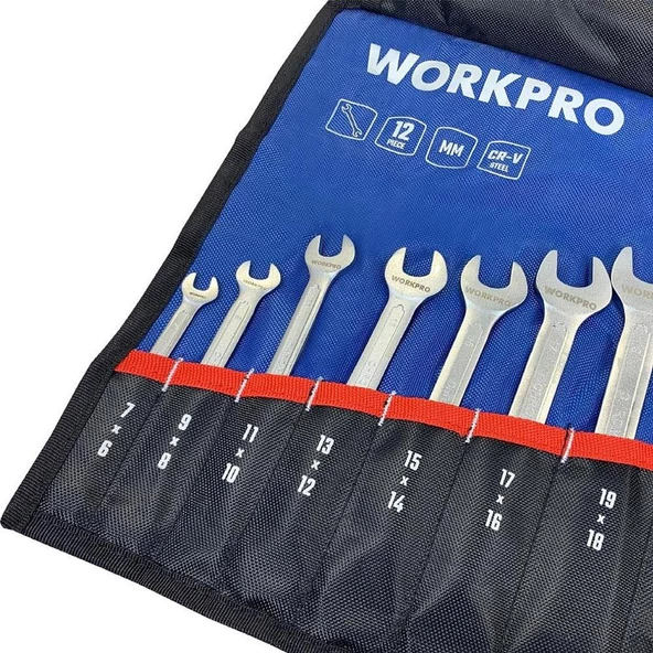 WORKPRO WP202507 6-32mm 12 Parça CR-V Profesyonel Açık Ağız Anahtar Takımı + Bez Taşıma Kılıfı - Resim 3