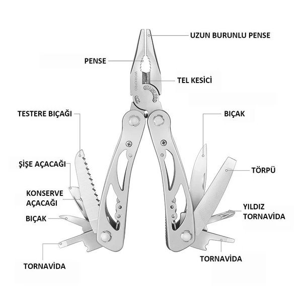 WORKPRO WP382001 12 IN 1 Çok Fonksiyonlu Profesyonel Pense Seti + Taşıma Kılıfı - 3
