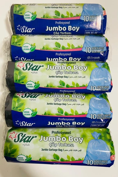 Jumbo Boy Çöp Torbası Star Plus 80X110 Cm 500 gr 10 Adet x 5 Paket ( Toplam 50 Adet )