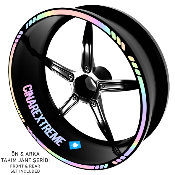 Çınar Extreme® Hypnotic Gökkuşağı Hologram Efektli 4 Parçalı Kesikli Motosiklet Jant Şeridi Sticker