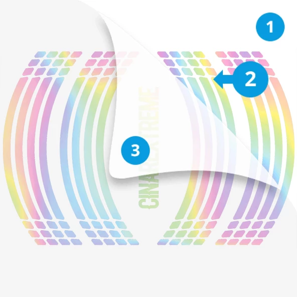 Çınar Extreme® Hypnotic Gökkuşağı Hologram Efektli 4 Parçalı Kesikli Motosiklet Jant Şeridi Sticker - 7
