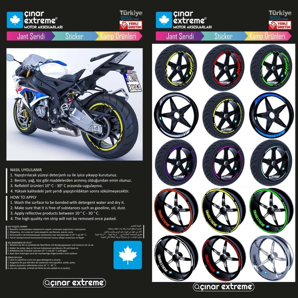 Çınar Extreme® Hypnotic Gökkuşağı Hologram Efektli 4 Parçalı Kesikli Motosiklet Jant Şeridi Sticker - 10