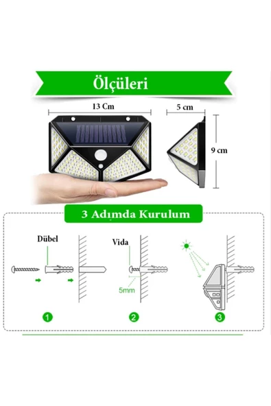 4 Adet Solar Bahçe Lambası 100 Led Bahçe Aplik Bahçe Lambası Bahçe Aydınlatma - 4