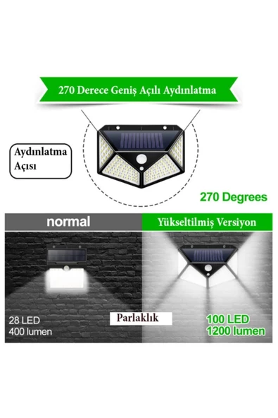 4 Adet Solar Bahçe Lambası 100 Led Bahçe Aplik Bahçe Lambası Bahçe Aydınlatma - 7