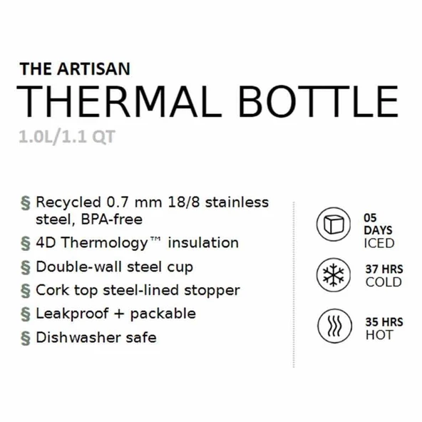 Stanley The Artisan Thermal Bottle 1.0L / 1.1 Qt Hammertone Green Termos - Resim 3