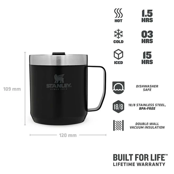 Stanley Unisex Termos Bardak Stan 12Oz Classic Vac Camp Mug M.Black Eu - Resim 2