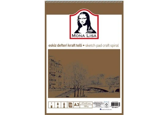 Mona Lisa Eskiz Defteri Kraft Telli A3 - 120 g