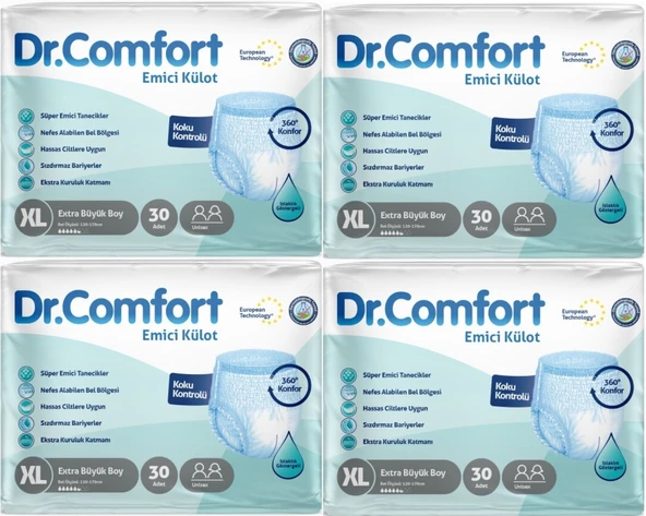 Dr.Comfort Hasta Bezi Yetişkin Emici Külot Ekstra Büyük (XL) 120 Adet (4PK*30)